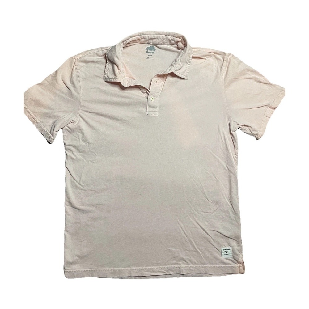 Roots Canada Pink Cotton Mens Polo Shirt Size Medium M Packet Logo 02958
